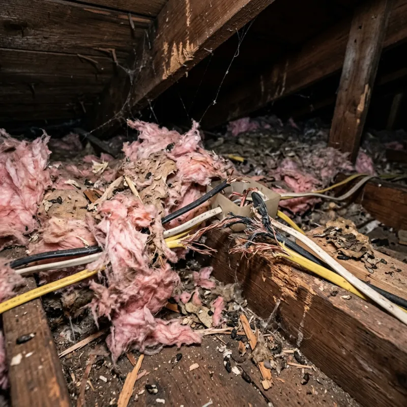 Contaminated ceiling insulation being assessed in a Laverton roof space