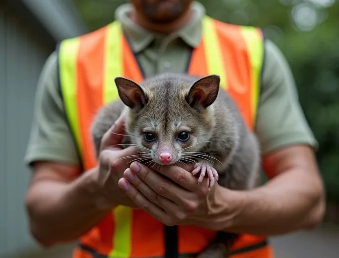 Animal handler safely recovering a deceased possum in Laverton