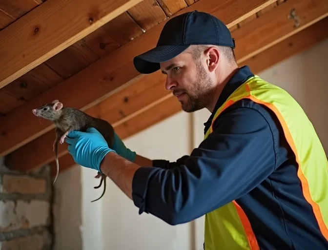 Technician inspecting a roof cavity for a dead rat in Laverton